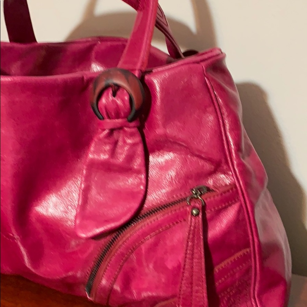Fuchsia Leather Satchel Handbag - Women Bags Satchels - Picture 6 of 8